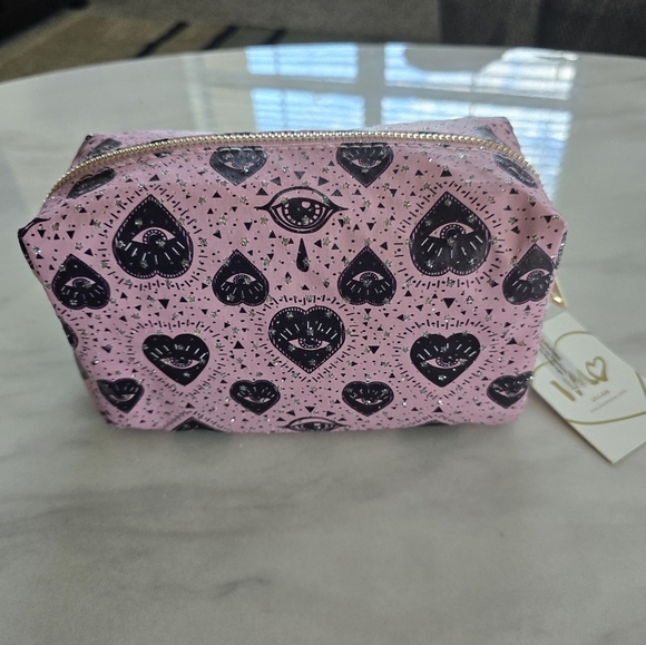 Imoshion Cosmetic Makeup Bag Canvas Signature Logo Zip Around Pink Barbie - Picture 2 of 11